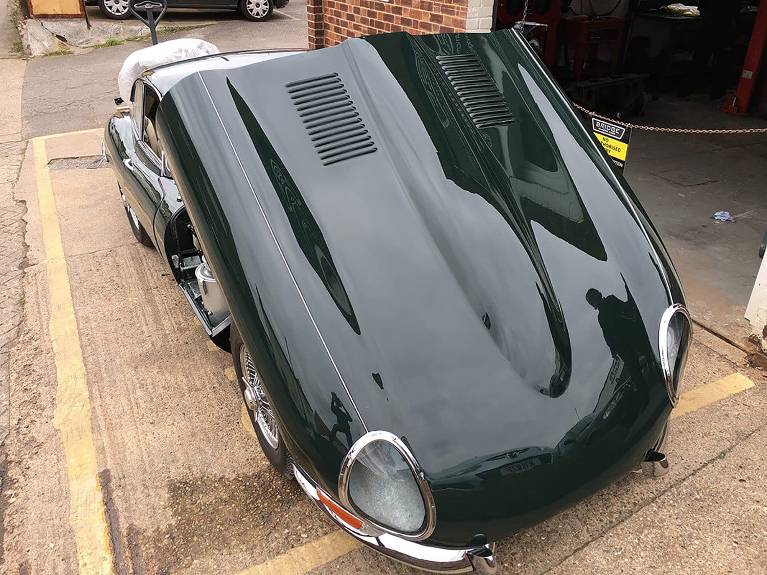 1965 Jaguar EType outside Bridge Classic Cars Bridge Classic Cars