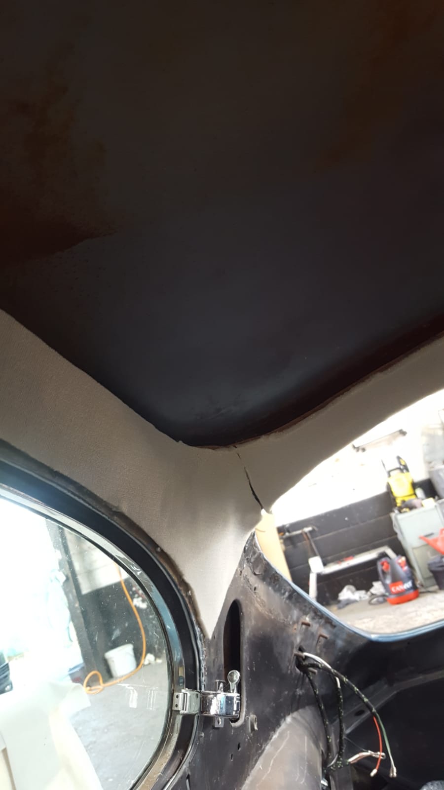 Fitting the new ceiling cloth Bridge Classic Cars Bridge Classic Cars